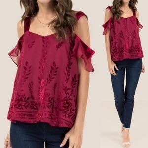 FRANCESCAS Velvet Off Shoulder Swing Top NWT Sz XS